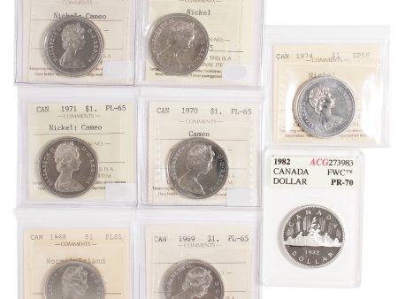 Lot of 7x 1968-1982 Canada Dollar ICCS & ACG Certified PL-65 to PR-70 Online Sale