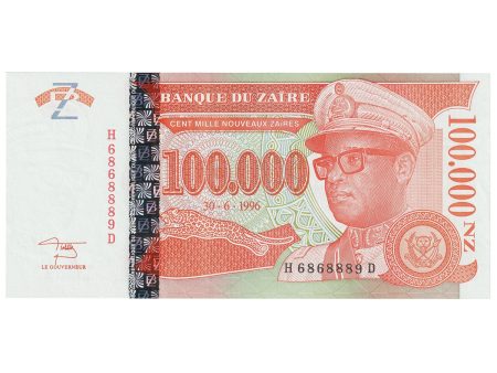 Zaire 1996 100,000 Nouveaux Zaires Note, Pick #76a, UNC Hot on Sale