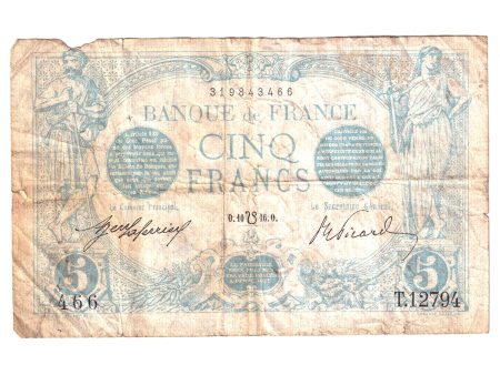 France 1916 5 Francs Note, Pick #70, VF (Damaged) For Discount