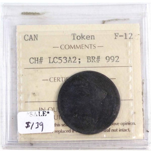 Lower Canada Bank Token ICCS Certified F-12 CH# LC-53A2; BR# 991 on Sale