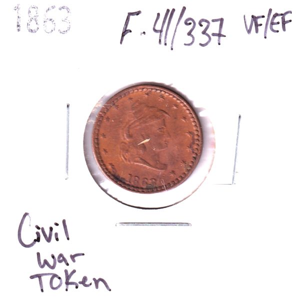 1863 USA Our Navy Civil War Token, F-41 337, VF-EF (VF-30) For Sale