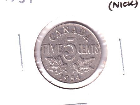 1934 Canada 5-cents F-VF (F-15) Scratched, nicks, or impaired Discount